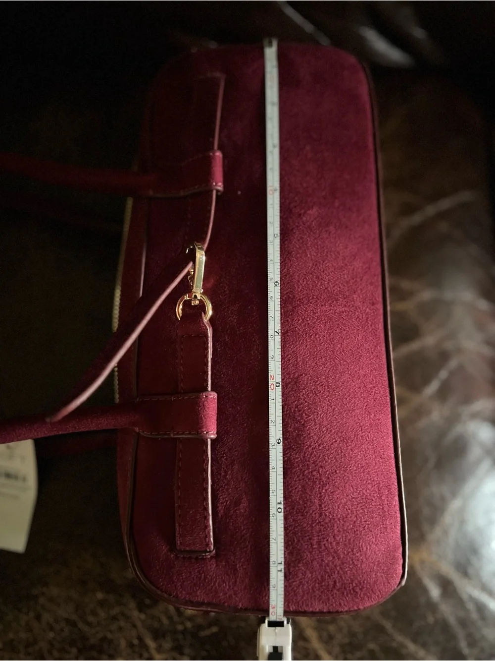 LOFT Wine Suede Satchel with Gold Hardware